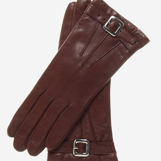 CC4201 (brown) - Women's Italian Cashmere Lined Leather Gloves with Buckle - Leather Gloves Online - Luxury Leather Gloves - 1
