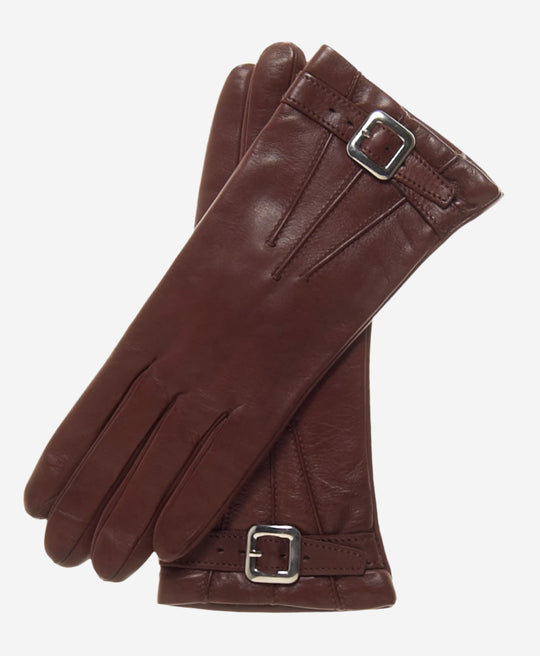CC4201 (brown) - Women’s Italian cashmere lined leather gloves with buckle