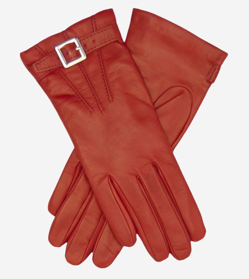 CC4201 (red) - Women's Italian Cashmere Lined Leather Gloves with Buckle - Leather Gloves Online - Luxury Leather Gloves - 1