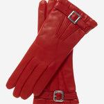 CC4201 (red) - Women's Italian Cashmere Lined Leather Gloves with Buckle - Leather Gloves Online - Luxury Leather Gloves - 2