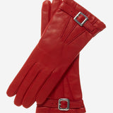 CC4201 (red) - Women's Italian Cashmere Lined Leather Gloves with Buckle - Leather Gloves Online - Luxury Leather Gloves - 2