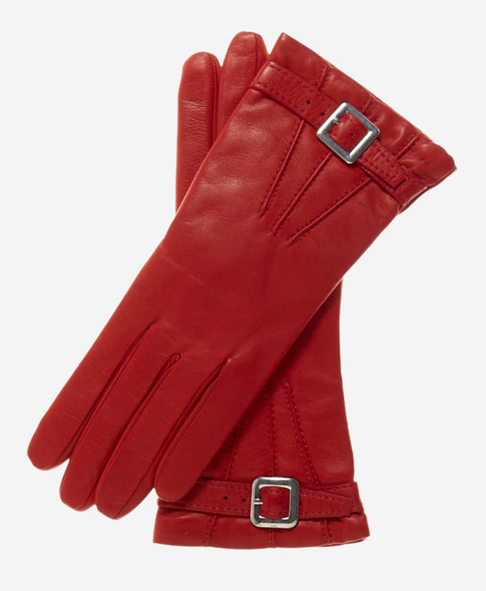 CC4201 (red) - Women’s Italian cashmere lined leather gloves with buckle