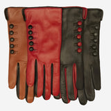 CC4213 (black/red) - Women's Italian Cashmere Lined Gloves with Buttons