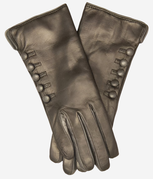 CC4213 (black/grey) - Women's Italian Cashmere Lined Gloves with Buttons - Leather Gloves Online - Luxury Leather Gloves - 2