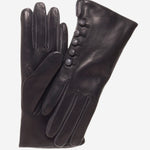 CC4213 (black/grey) - Women's Italian Cashmere Lined Gloves with Buttons - Leather Gloves Online - Luxury Leather Gloves - 1