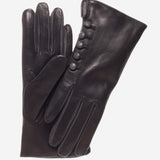 CC4213 (black/grey) - Women's Italian Cashmere Lined Gloves with Buttons - Leather Gloves Online - Luxury Leather Gloves - 1