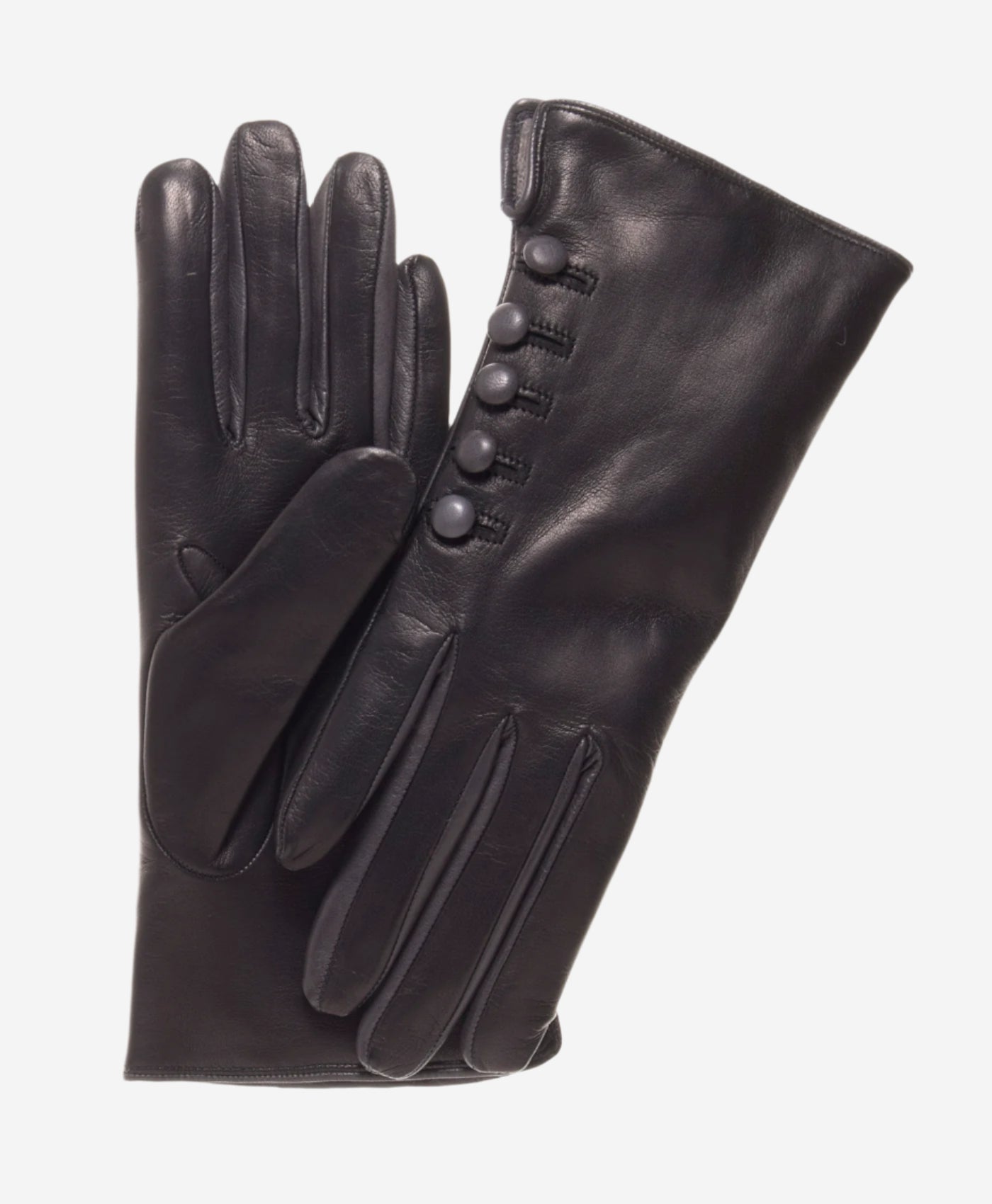 CC4213 (black/grey) - Women's Italian Cashmere Lined Gloves with Buttons - Leather Gloves Online - Luxury Leather Gloves - 1