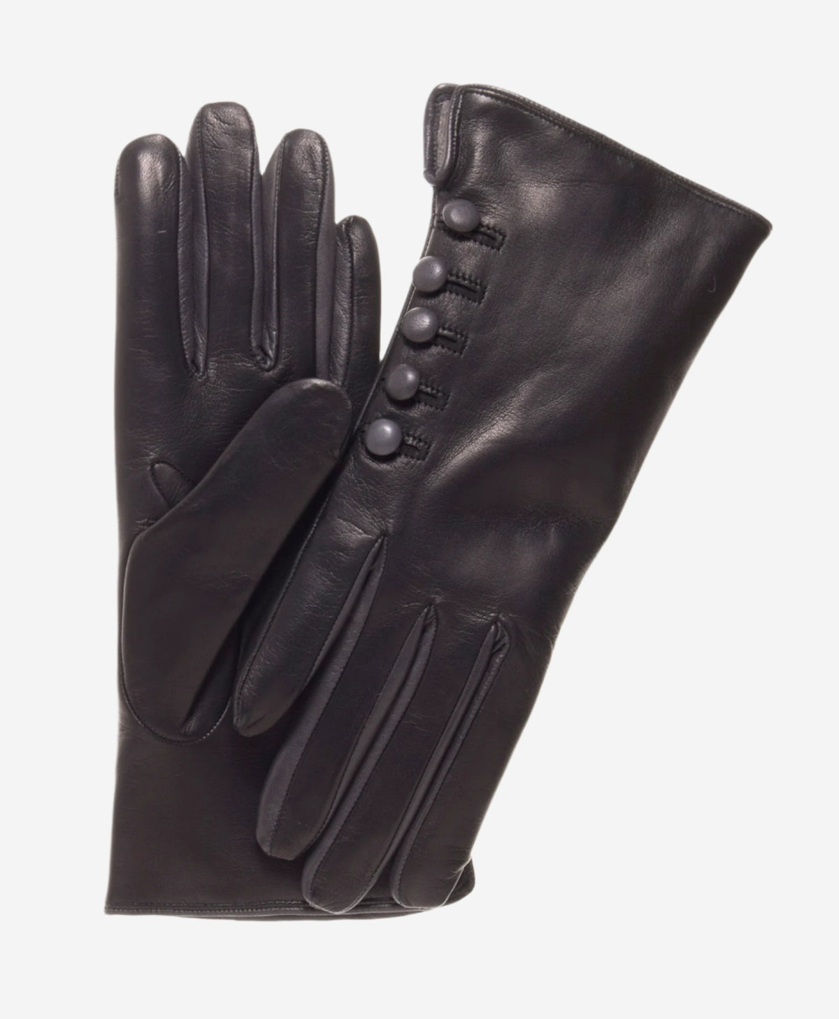 CC4213 (black/grey) - Women's Italian Cashmere Lined Gloves with Buttons - Leather Gloves Online - Luxury Leather Gloves - 1