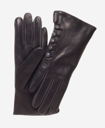 CC4213 (black/grey) - Women's Italian Cashmere Lined Gloves with Buttons - Leather Gloves Online - Luxury Leather Gloves - 1