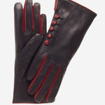 CC4213 (black/red) - Women's Italian Cashmere Lined Gloves with Buttons - Leather Gloves Online - Luxury Leather Gloves - 2