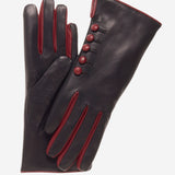 CC4213 (black/red) - Women's Italian Cashmere Lined Gloves with Buttons - Leather Gloves Online - Luxury Leather Gloves - 2