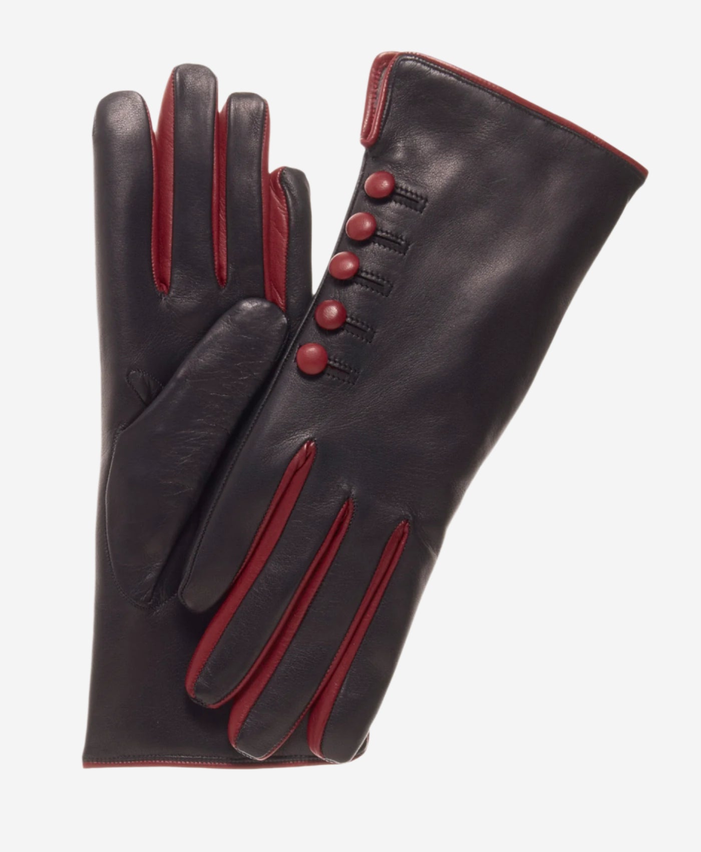 CC4213 (black/red) - Women's Italian Cashmere Lined Gloves with Buttons - Leather Gloves Online - Luxury Leather Gloves - 2