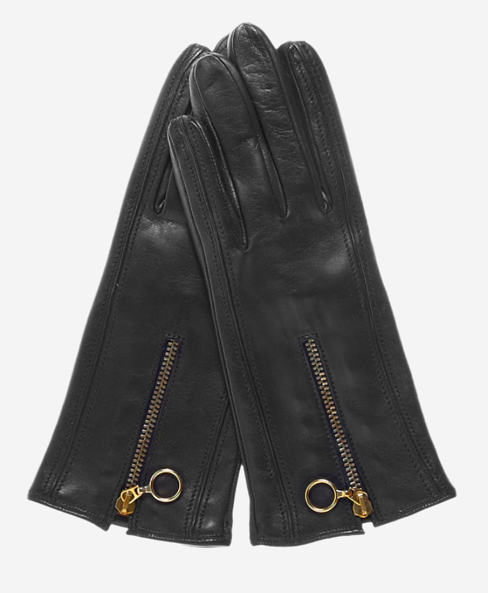 CC4243 (black) - Italian Cashmere Lined Gloves with Zippers - Leather Gloves Online - Luxury Leather Gloves - 2