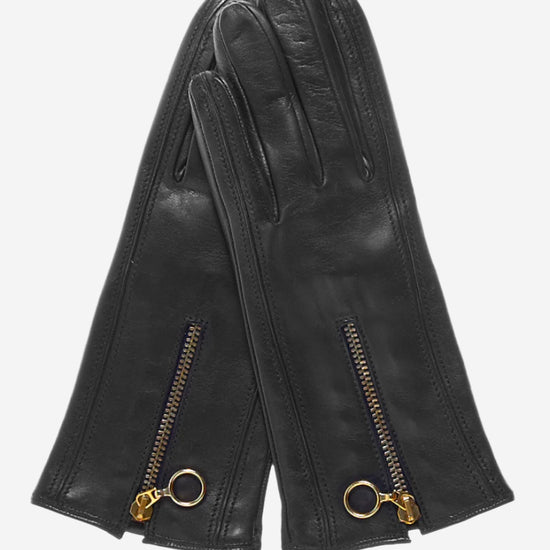 CC4243 (black) - Italian Cashmere Lined Gloves with Zippers - Leather Gloves Online - Luxury Leather Gloves - 2