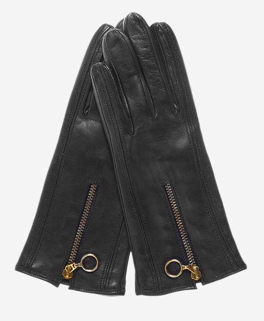 CC4243 (black) - Italian Cashmere Lined Gloves with Zippers - Leather Gloves Online - Luxury Leather Gloves - 2