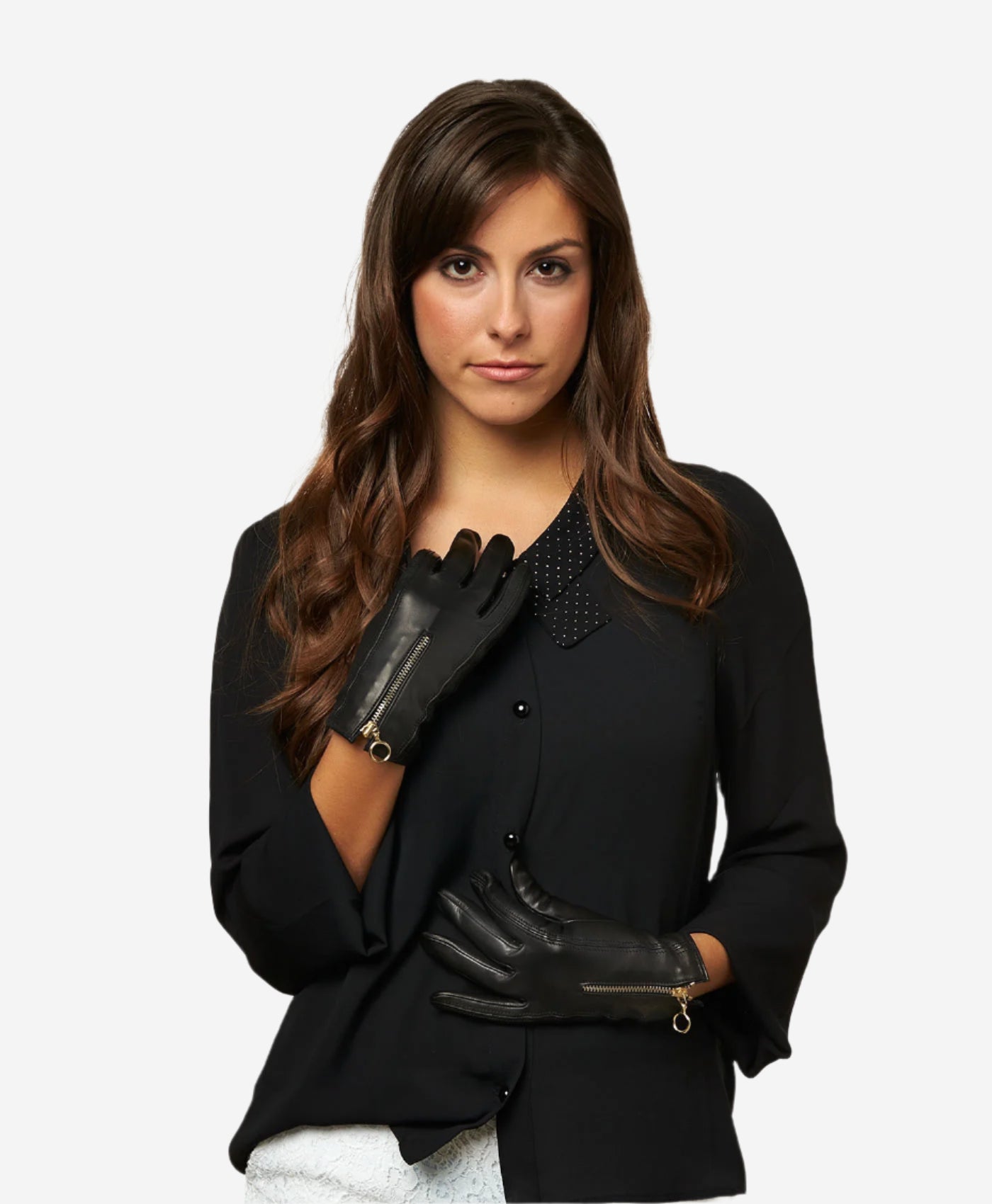 CC4243 (black) - Italian Cashmere Lined Gloves with Zippers - Leather Gloves Online - Luxury Leather Gloves - 4