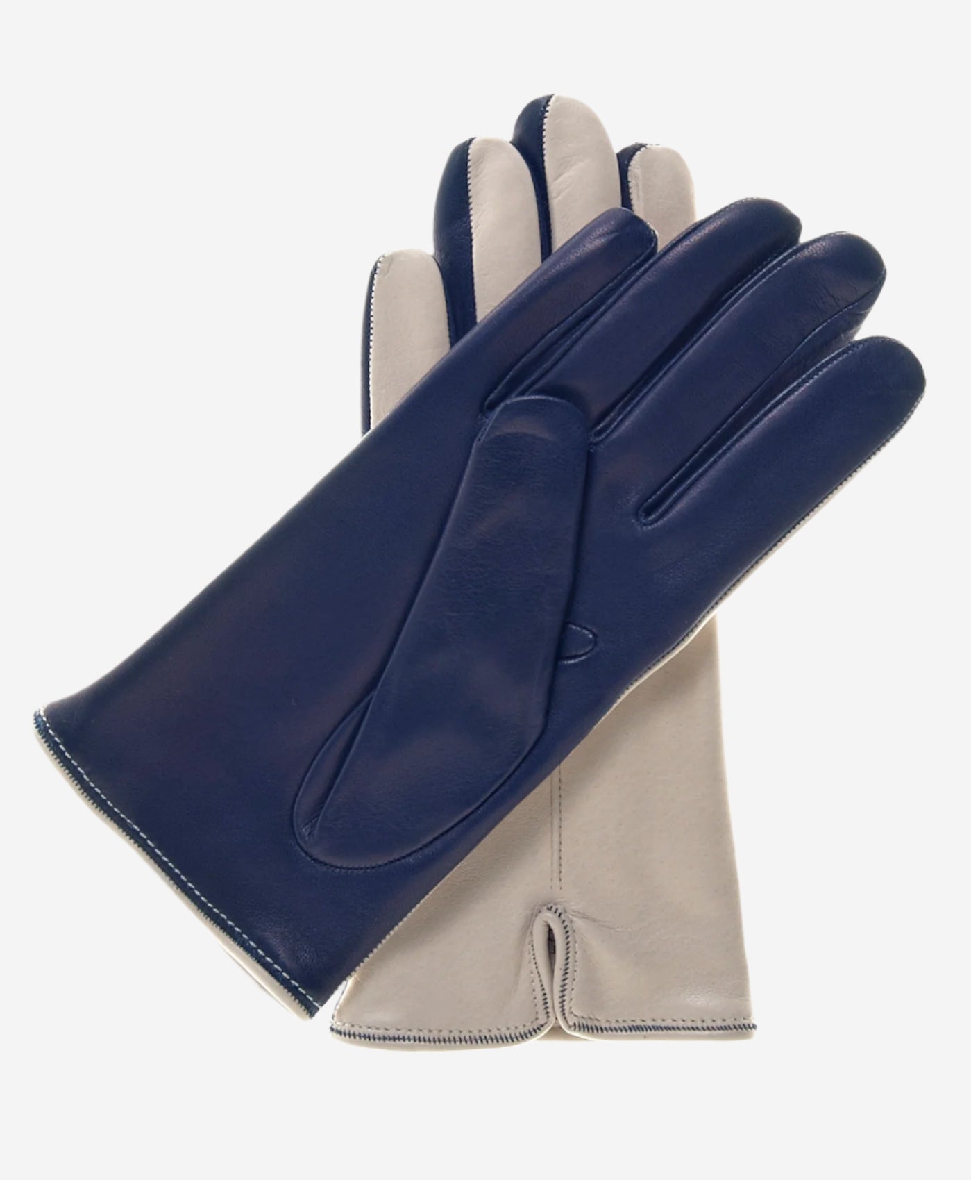CC4313 (beige/blue) - Women's Two-Tone Italian Cashmere Lined Leather Gloves - Leather Gloves Online - Luxury Leather Gloves - 1