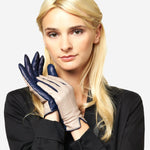 CC4313 (beige/blue) - Women's Two-Tone Italian Cashmere Lined Leather Gloves - Leather Gloves Online - Luxury Leather Gloves - 3
