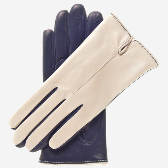 CC4313 (beige/blue) - Women's Two-Tone Italian Cashmere Lined Leather Gloves - Leather Gloves Online - Luxury Leather Gloves - 2