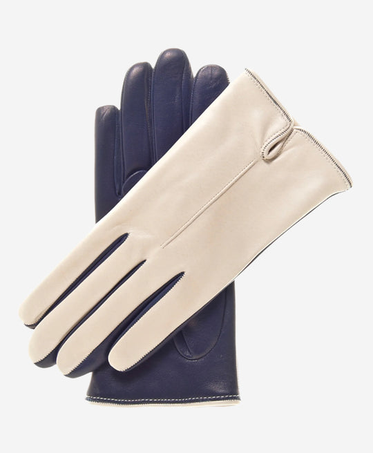 CC4313 (beige/blue) - Women’s two-tone Italian cashmere lined leather gloves