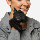 CC4327 (black) - Women’s Lambskin Winter Gloves Cashmere Lined with Rabbit Fur Cuff