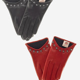 CC4391 (black) - Women's Italian Cashmere Lined Leather Gloves with Studs