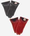 CC4391 (red) - Women’s Italian cashmere lined leather gloves with studs