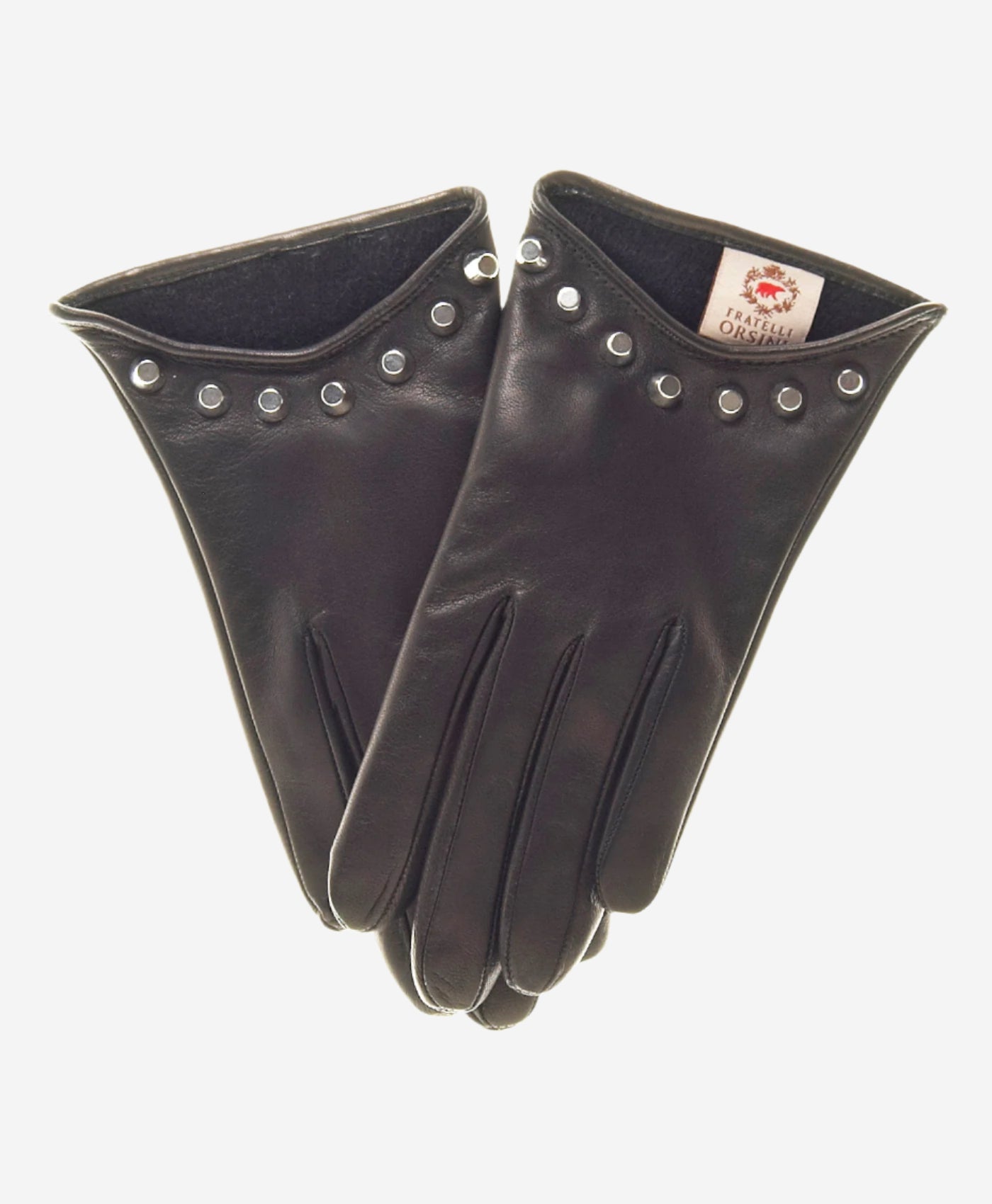 CC4391 (black) - Women's Italian Cashmere Lined Leather Gloves  with Studs - Leather Gloves Online - Luxury Leather Gloves - 1