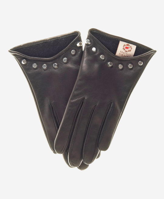 CC4391 (black) - Women’s Italian cashmere lined leather gloves with studs