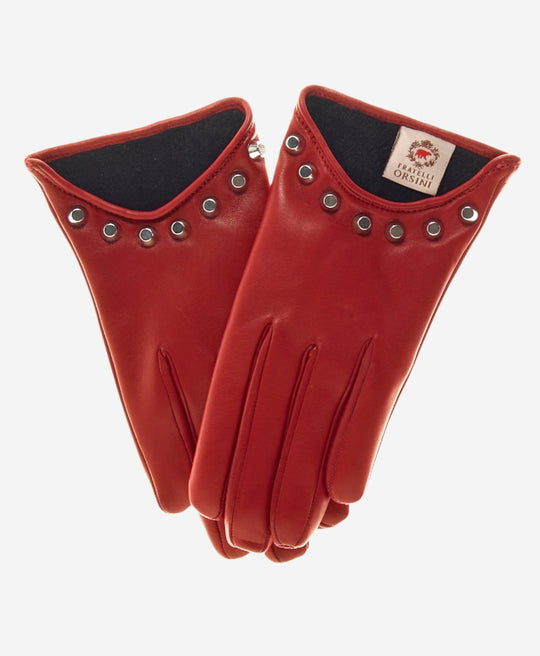 CC4391 (red) - Women’s Italian cashmere lined leather gloves with studs
