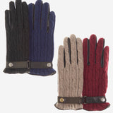 CC4510 (blue) - Women's Cable Knit Cashmere and Leather Winter Gloves
