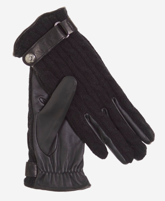 CC4510 (black) - Women’s Italian cable knit cashmere and leather winter gloves