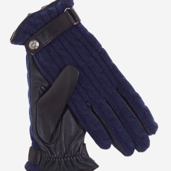 CC4510 (blue) - Women's Cable Knit Cashmere and Leather Winter Gloves - Leather Gloves Online - Luxury Leather Gloves - 1