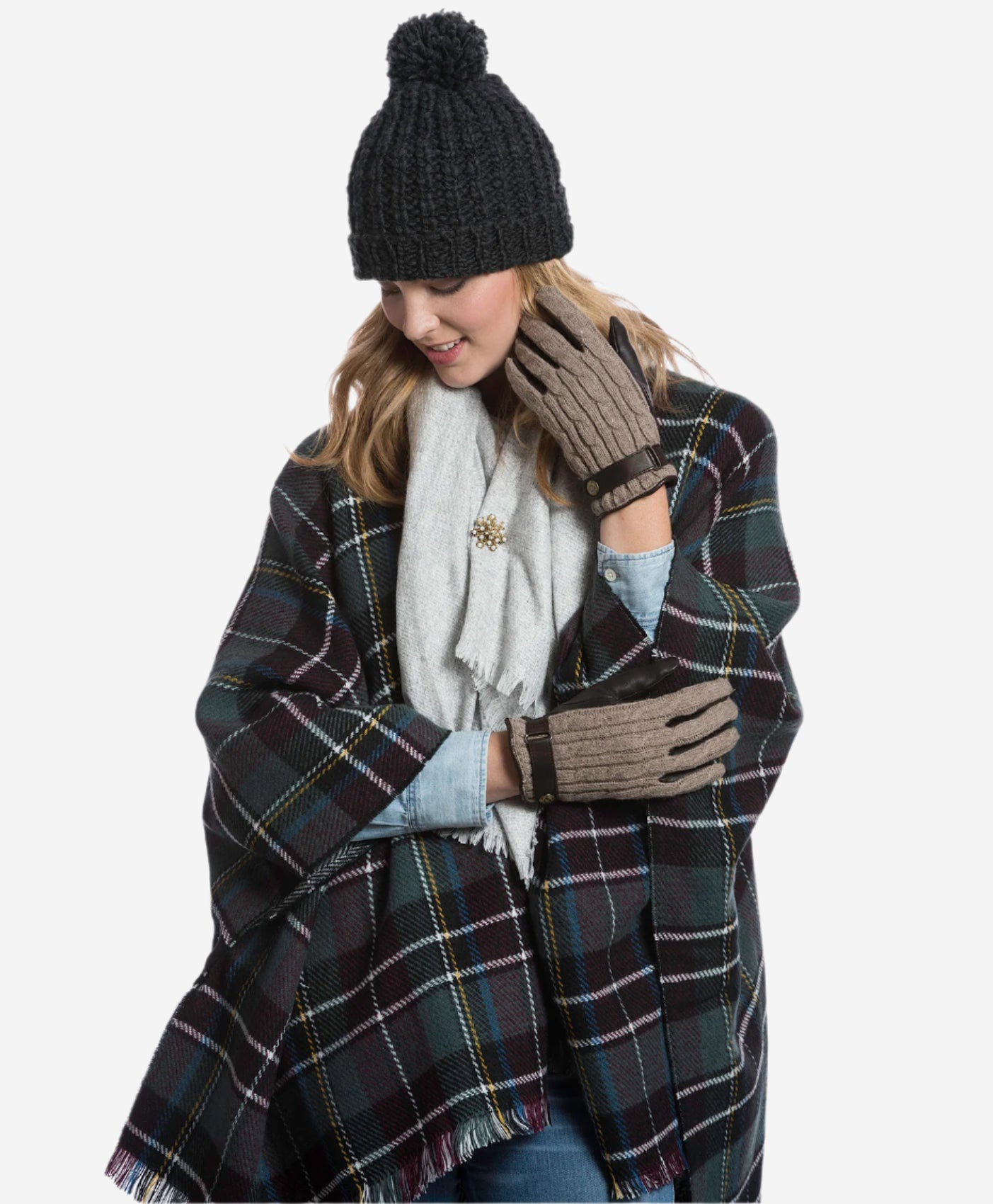 CC4510 (nat) - Women's Cable Knit Cashmere and Leather Winter Gloves - Leather Gloves Online - Luxury Leather Gloves - 3