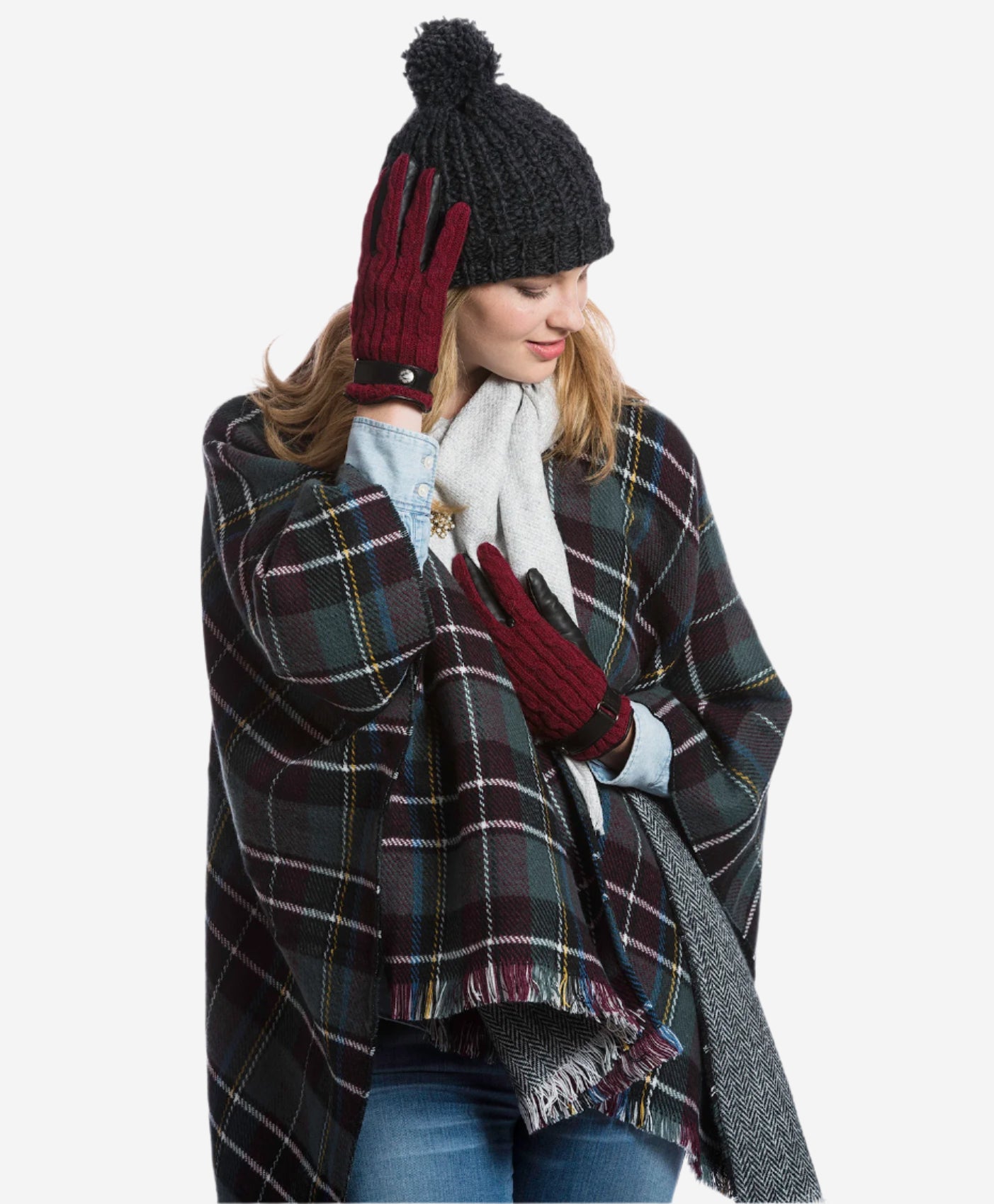 CC4510 (red) - Women's Cable Knit Cashmere and Leather Winter Gloves - Leather Gloves Online - Luxury Leather Gloves - 3