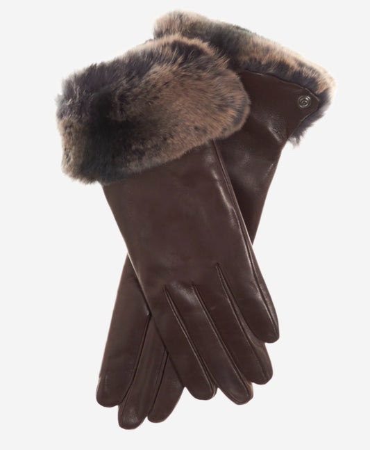 CC4514 (brown) - Women’s Italian Rex rabbit fur cuff lambskin gloves