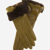 CC4514 (moss) - Women's Italian Rex Rabbit Fur Cuff Lambskin Gloves