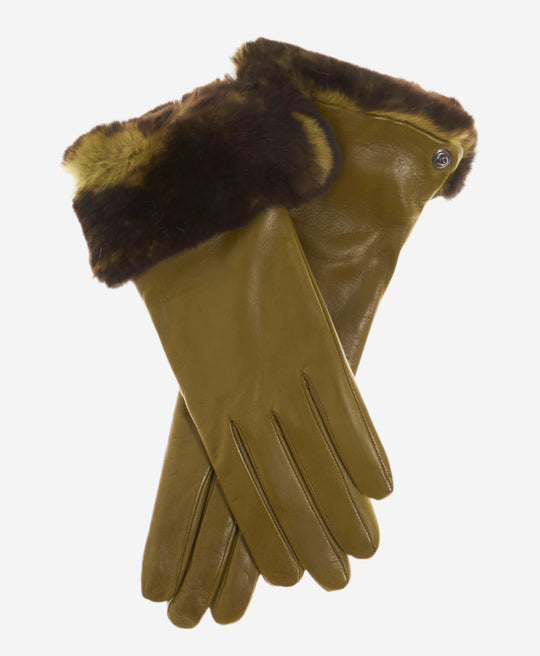 CC4514 (moss) - Women’s Italian Rex rabbit fur cuff lambskin gloves