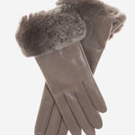 CC4514 (taupe) - Women's Italian Rex Rabbit Fur Cuff Lambskin Gloves - Leather Gloves Online - Luxury Leather Gloves - 1