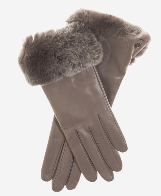CC4514 (taupe) - Women’s Italian rex rabbit fur cuff lambskin gloves