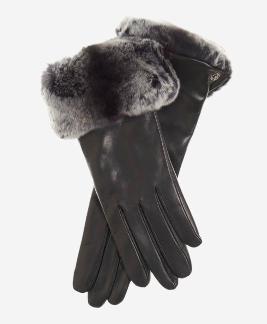 CC4516 (black) - Women’s Italian suede and Rex rabbit fur cuff lambskin gloves