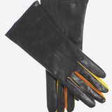 CC4585 (black) - Women's Italian Cashmere Lined Lambskin Gloves with Colorful Fourchettes