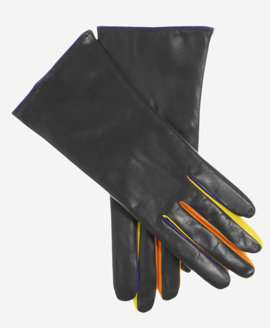 CC4585 (black) - Women’s Italian cashmere lined lambskin gloves with colorful fourchettes