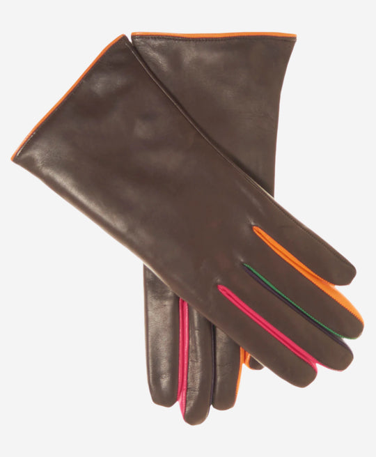 CC4585 (tangerine) - Women’s Italian cashmere lined lambskin gloves with colorful fourchettes