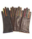 CC4585 (camel) - Women's Italian Cashmere Lined Lambskin Gloves with Colorful Fourchettes