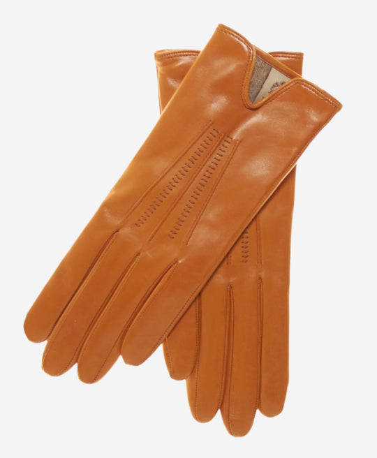 CC4668 (orange) - Women’s Italian orange suede winter gloves cashmere lined with unique hand detailing