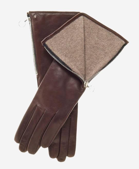 CC4879W4 (brown) - “4-button length” Italian cashmere lined gloves with side zipper