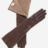 CC4879W8 (brown) - Elbow Length Italian Cashmere Lined Gloves with Side Zipper