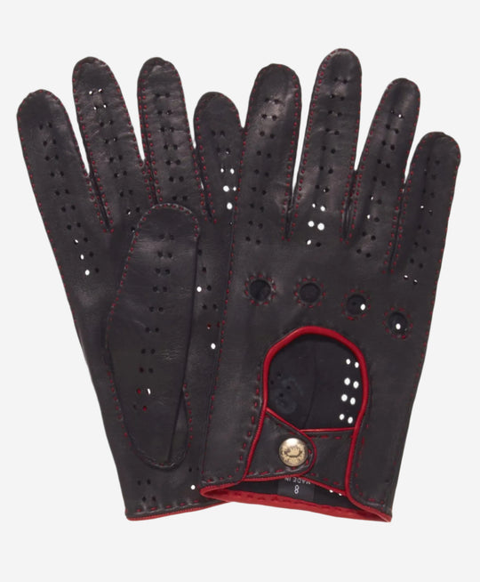 CD3288 (black) - Handsewn Italian leather driving gloves with contrast welting