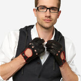 CD3288 (black) - Handsewn Italian Leather Driving Gloves with Contrast Welting